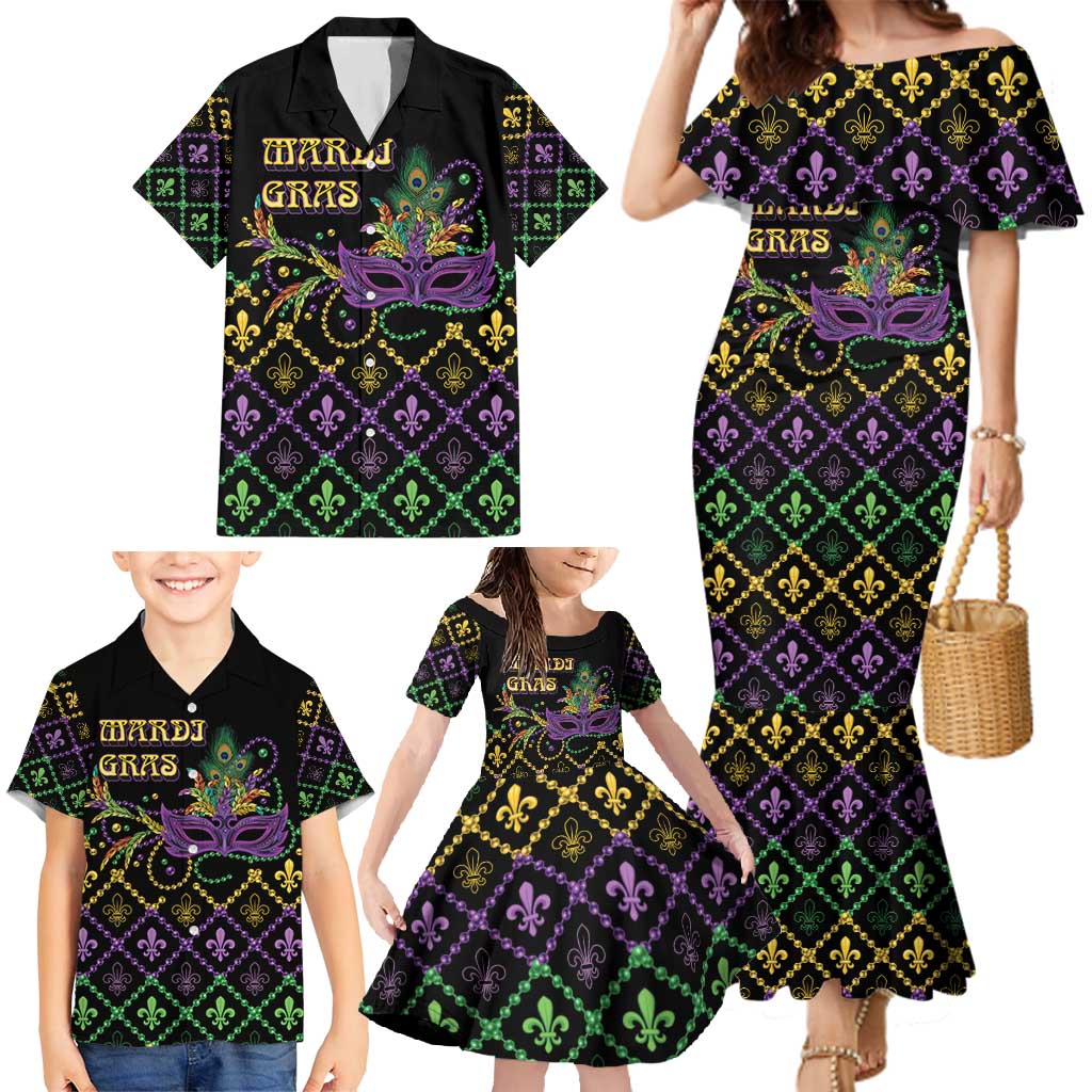Mardi Gras Carnival Family Matching Mermaid Dress and Hawaiian Shirt Geometric Pattern Vintage LT9 - Wonder Print Shop