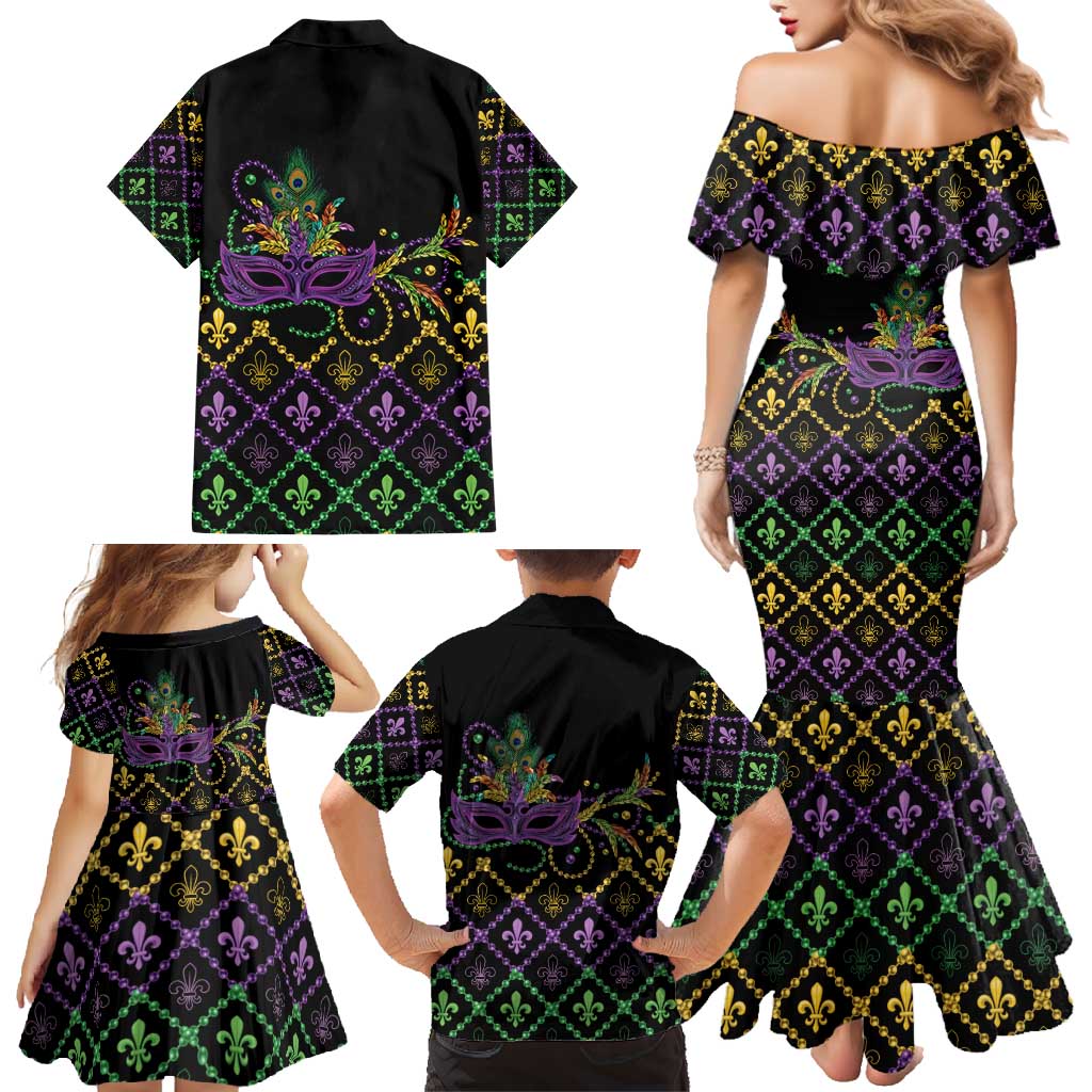 Mardi Gras Carnival Family Matching Mermaid Dress and Hawaiian Shirt Geometric Pattern Vintage LT9 - Wonder Print Shop