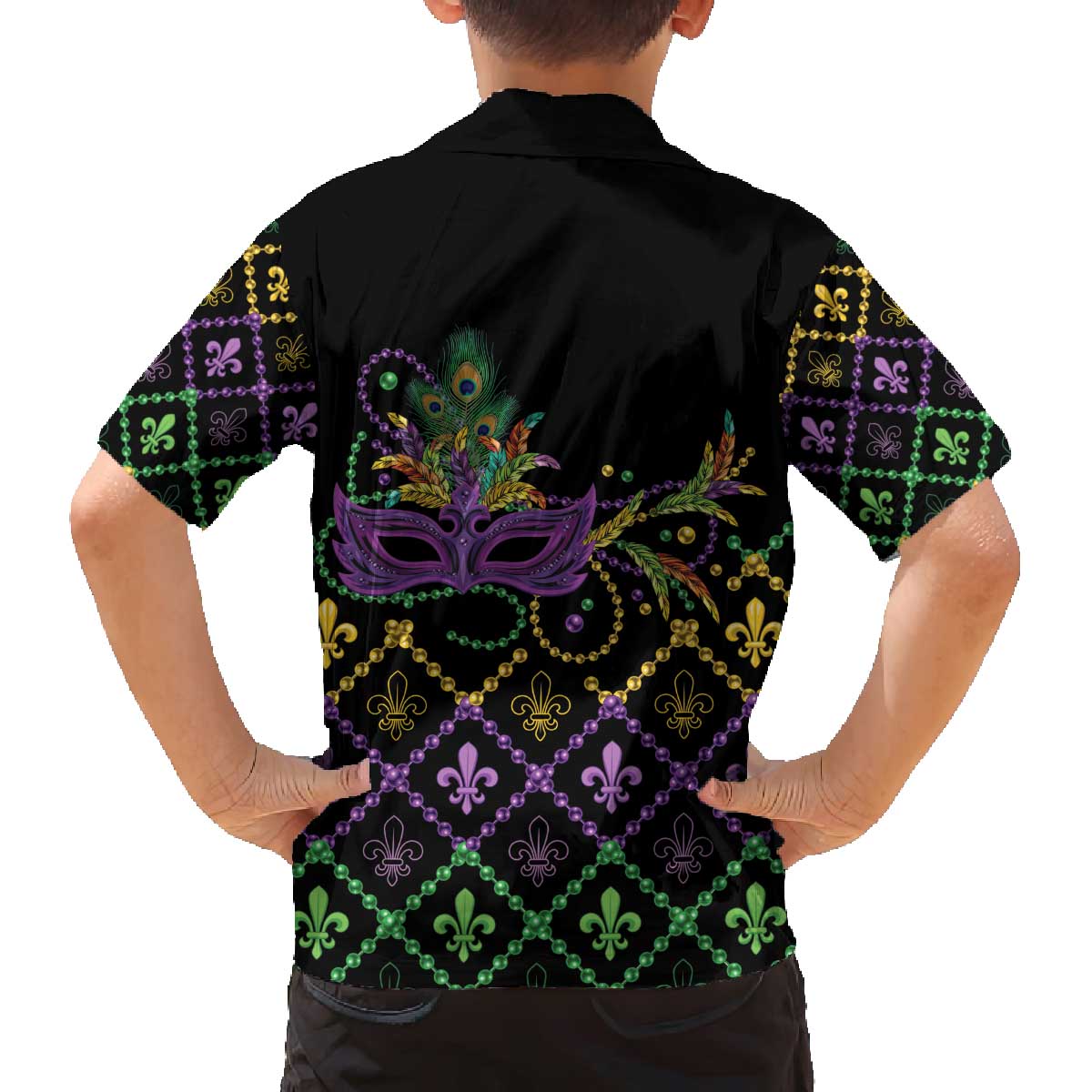 Mardi Gras Carnival Family Matching Off The Shoulder Long Sleeve Dress and Hawaiian Shirt Geometric Pattern Vintage