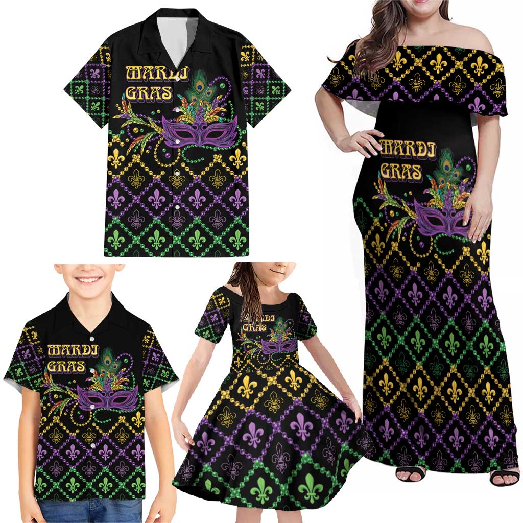 Mardi Gras Carnival Family Matching Off Shoulder Maxi Dress and Hawaiian Shirt Geometric Pattern Vintage LT9 - Wonder Print Shop