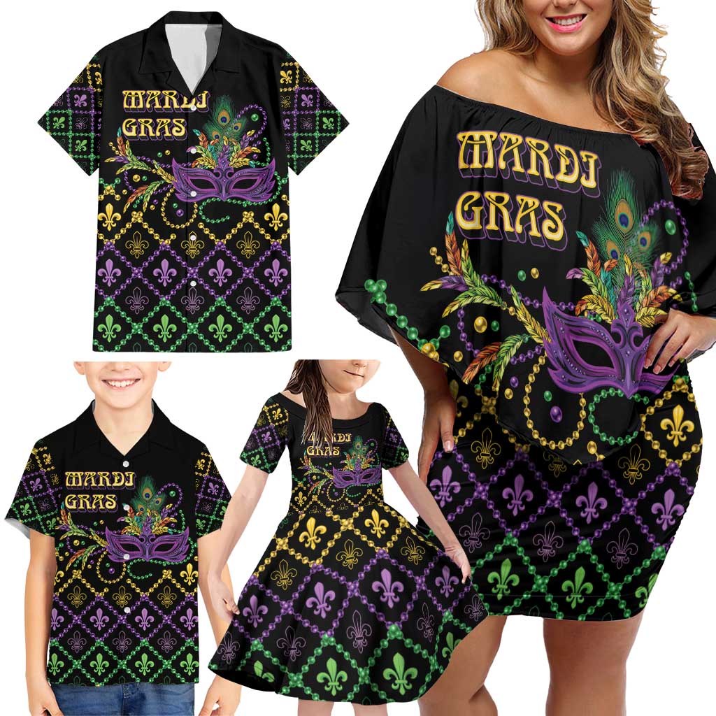 Mardi Gras Carnival Family Matching Off Shoulder Short Dress and Hawaiian Shirt Geometric Pattern Vintage LT9 - Wonder Print Shop