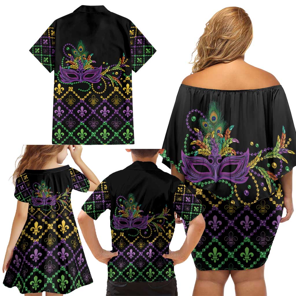 Mardi Gras Carnival Family Matching Off Shoulder Short Dress and Hawaiian Shirt Geometric Pattern Vintage LT9 - Wonder Print Shop