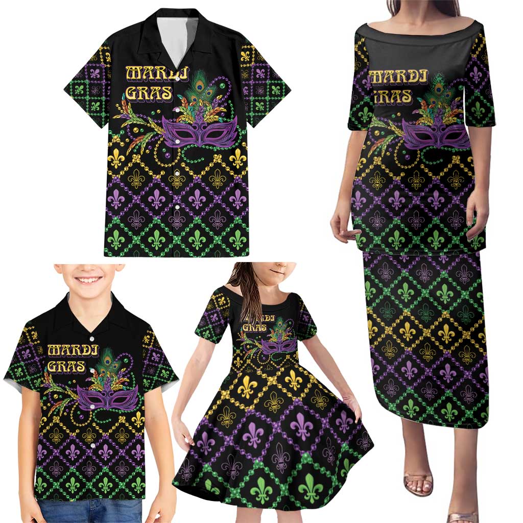 Mardi Gras Carnival Family Matching Puletasi and Hawaiian Shirt Geometric Pattern Vintage