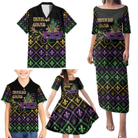 Mardi Gras Carnival Family Matching Puletasi and Hawaiian Shirt Geometric Pattern Vintage