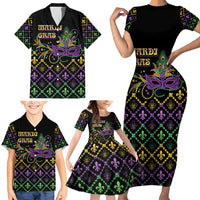 Mardi Gras Carnival Family Matching Short Sleeve Bodycon Dress and Hawaiian Shirt Geometric Pattern Vintage - Wonder Print Shop