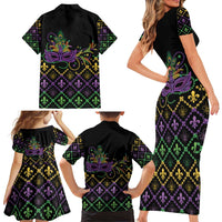 Mardi Gras Carnival Family Matching Short Sleeve Bodycon Dress and Hawaiian Shirt Geometric Pattern Vintage - Wonder Print Shop