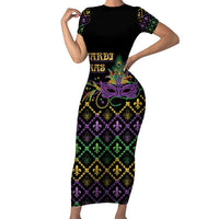Mardi Gras Carnival Family Matching Short Sleeve Bodycon Dress and Hawaiian Shirt Geometric Pattern Vintage - Wonder Print Shop