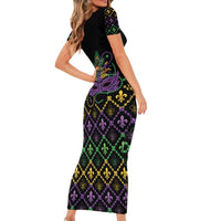 Mardi Gras Carnival Family Matching Short Sleeve Bodycon Dress and Hawaiian Shirt Geometric Pattern Vintage - Wonder Print Shop
