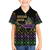 Mardi Gras Carnival Family Matching Short Sleeve Bodycon Dress and Hawaiian Shirt Geometric Pattern Vintage - Wonder Print Shop