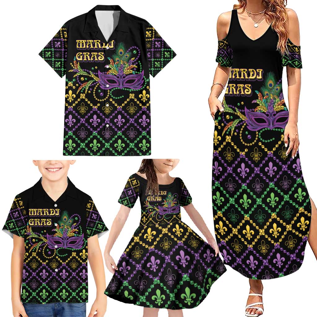 Mardi Gras Carnival Family Matching Summer Maxi Dress and Hawaiian Shirt Geometric Pattern Vintage - Wonder Print Shop