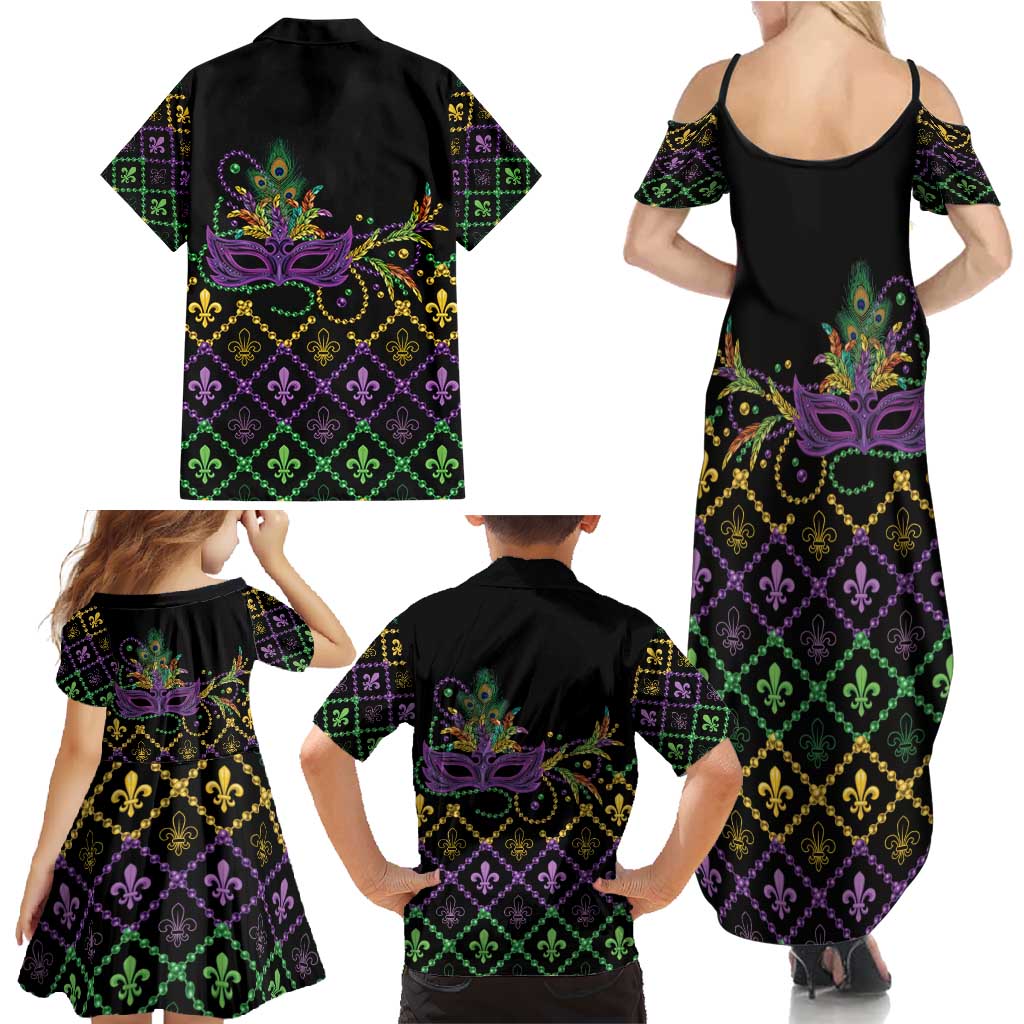 Mardi Gras Carnival Family Matching Summer Maxi Dress and Hawaiian Shirt Geometric Pattern Vintage - Wonder Print Shop