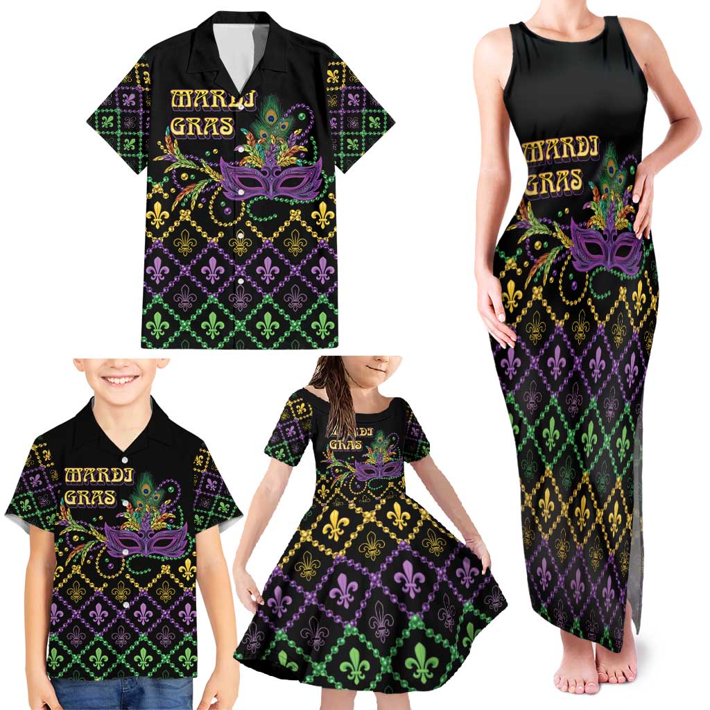 Mardi Gras Carnival Family Matching Tank Maxi Dress and Hawaiian Shirt Geometric Pattern Vintage - Wonder Print Shop