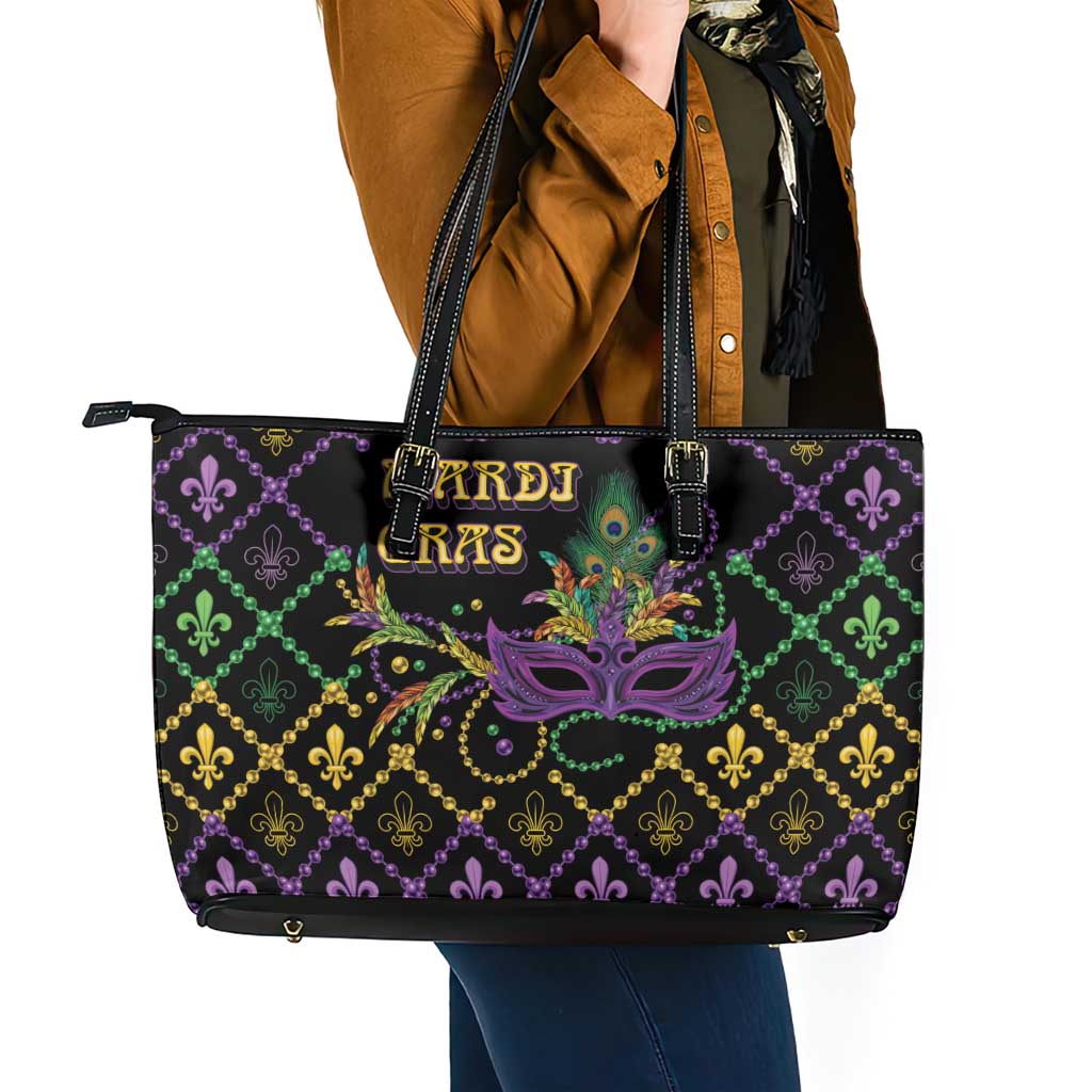 Mardi Gras Carnival Leather Tote Bag Geometric Pattern Vintage