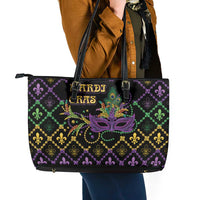Mardi Gras Carnival Leather Tote Bag Geometric Pattern Vintage