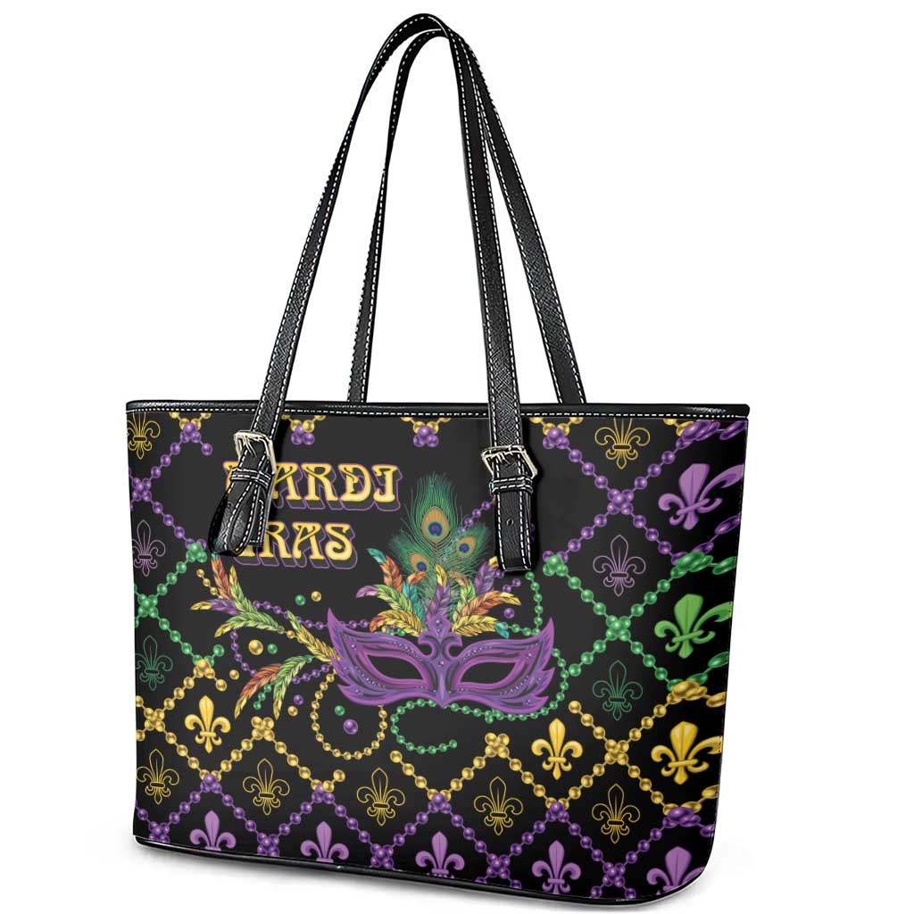 Mardi Gras Carnival Leather Tote Bag Geometric Pattern Vintage