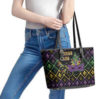 Mardi Gras Carnival Leather Tote Bag Geometric Pattern Vintage