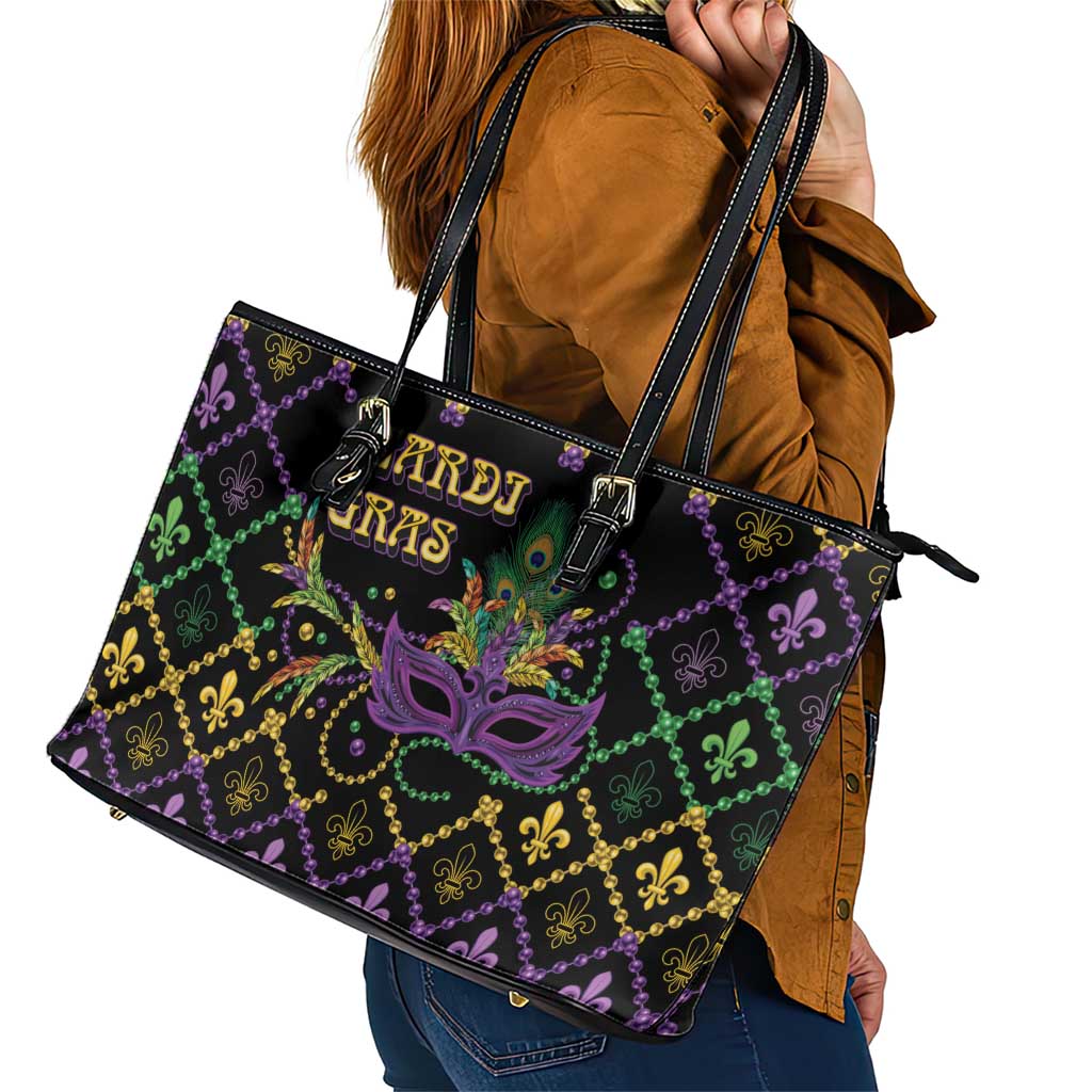 Mardi Gras Carnival Leather Tote Bag Geometric Pattern Vintage