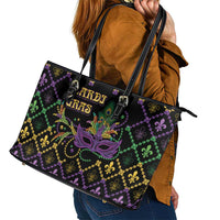 Mardi Gras Carnival Leather Tote Bag Geometric Pattern Vintage