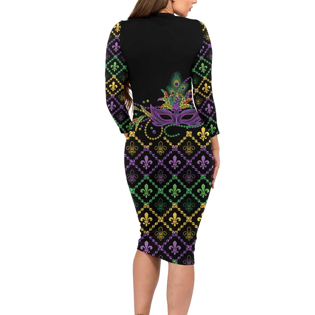 Mardi Gras Carnival Long Sleeve Bodycon Dress Geometric Pattern Vintage - Wonder Print Shop
