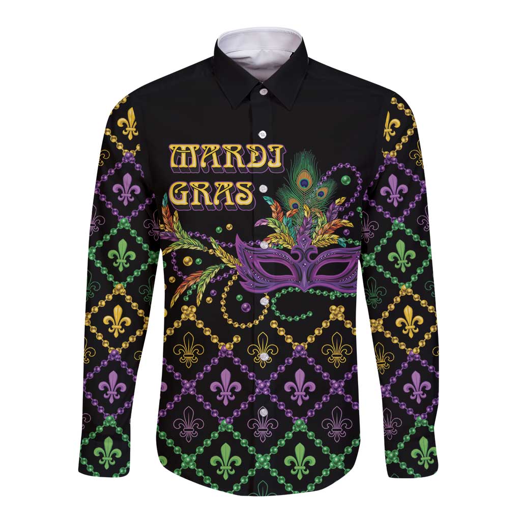Mardi Gras Carnival Long Sleeve Button Shirt Geometric Pattern Vintage