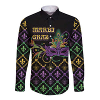 Mardi Gras Carnival Long Sleeve Button Shirt Geometric Pattern Vintage