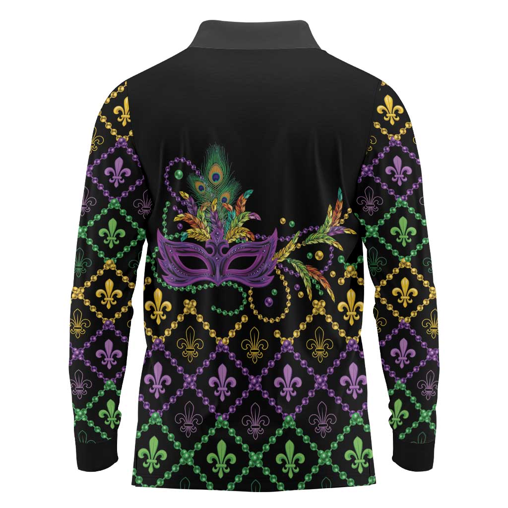 Mardi Gras Carnival Long Sleeve Polo Shirt Geometric Pattern Vintage - Wonder Print Shop