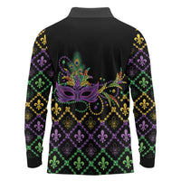 Mardi Gras Carnival Long Sleeve Polo Shirt Geometric Pattern Vintage - Wonder Print Shop