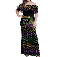 Mardi Gras Carnival Off Shoulder Maxi Dress Geometric Pattern Vintage - Wonder Print Shop