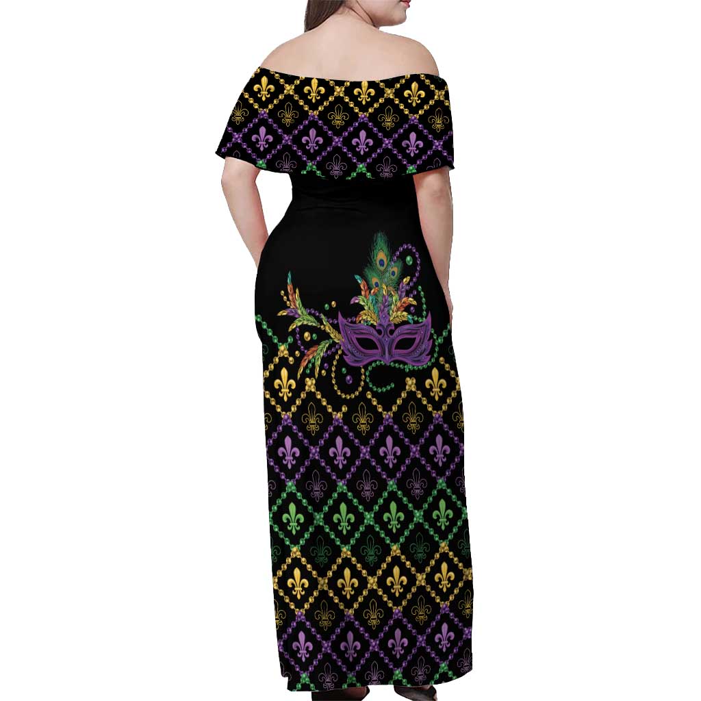 Mardi Gras Carnival Off Shoulder Maxi Dress Geometric Pattern Vintage - Wonder Print Shop