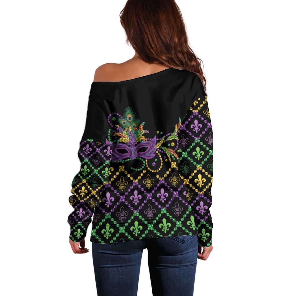 Mardi Gras Carnival Off Shoulder Sweater Geometric Pattern Vintage - Wonder Print Shop