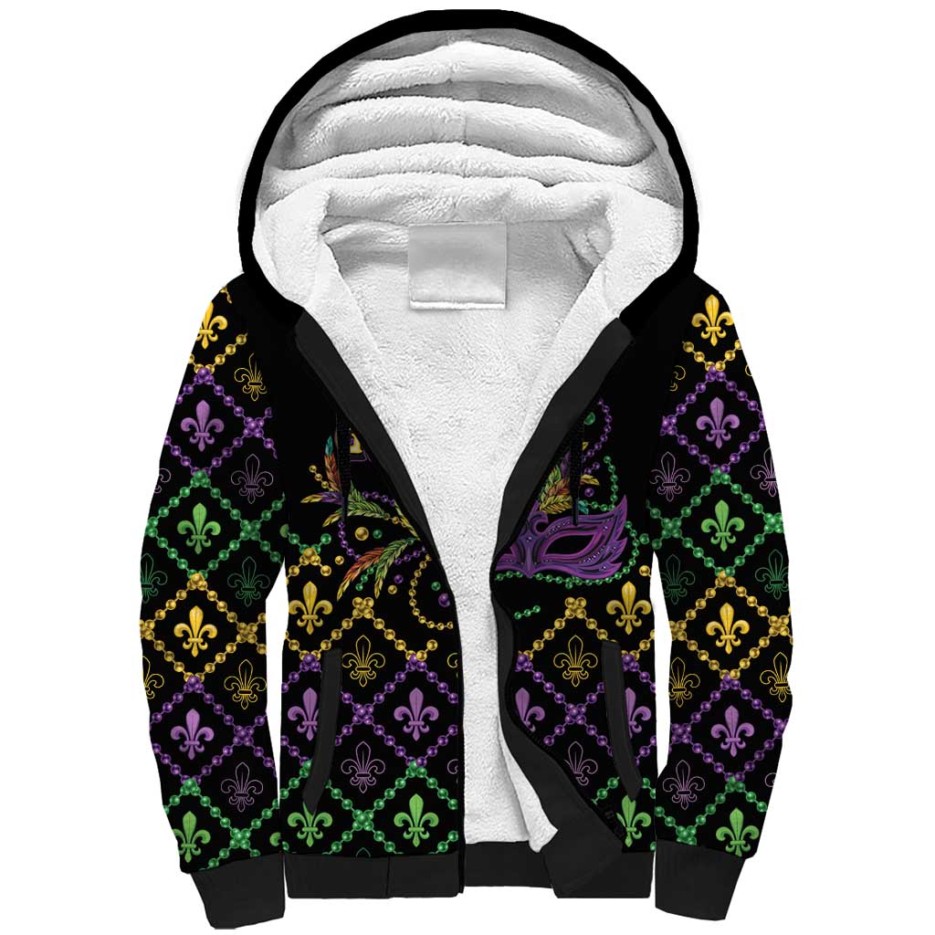 Mardi Gras Carnival Sherpa Hoodie Geometric Pattern Vintage - Wonder Print Shop