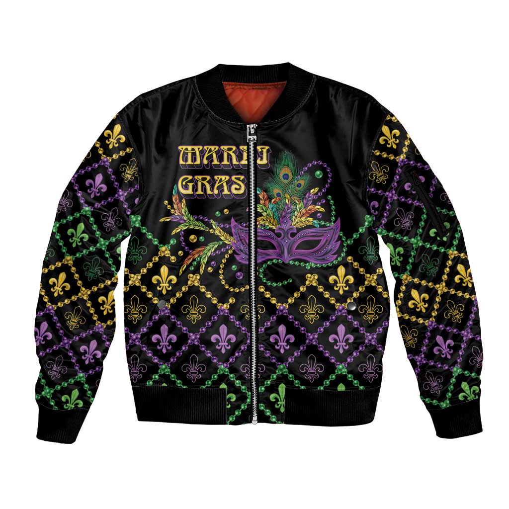 Mardi Gras Carnival Sleeve Zip Bomber Jacket Geometric Pattern Vintage - Wonder Print Shop