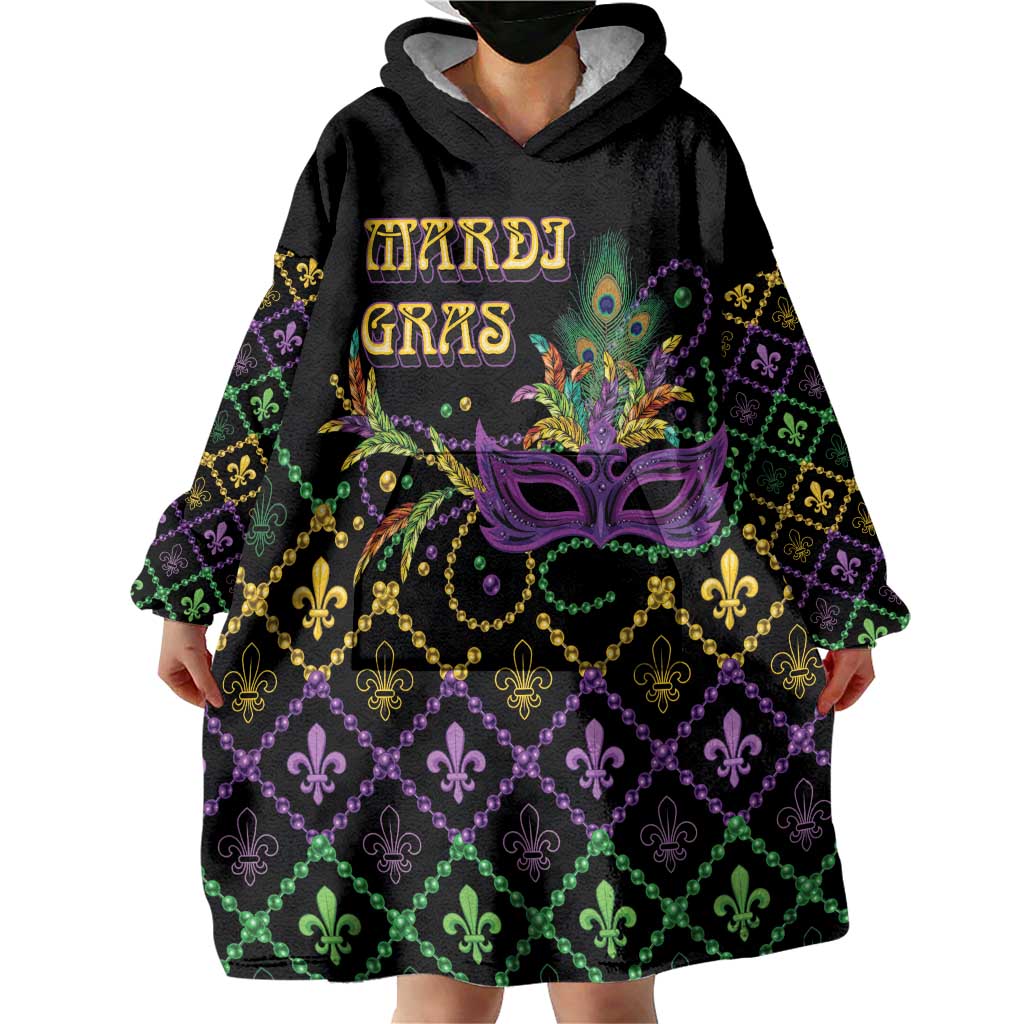 Mardi Gras Carnival Wearable Blanket Hoodie Geometric Pattern Vintage - Wonder Print Shop