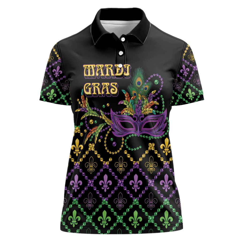 Mardi Gras Carnival Women Polo Shirt Geometric Pattern Vintage - Wonder Print Shop