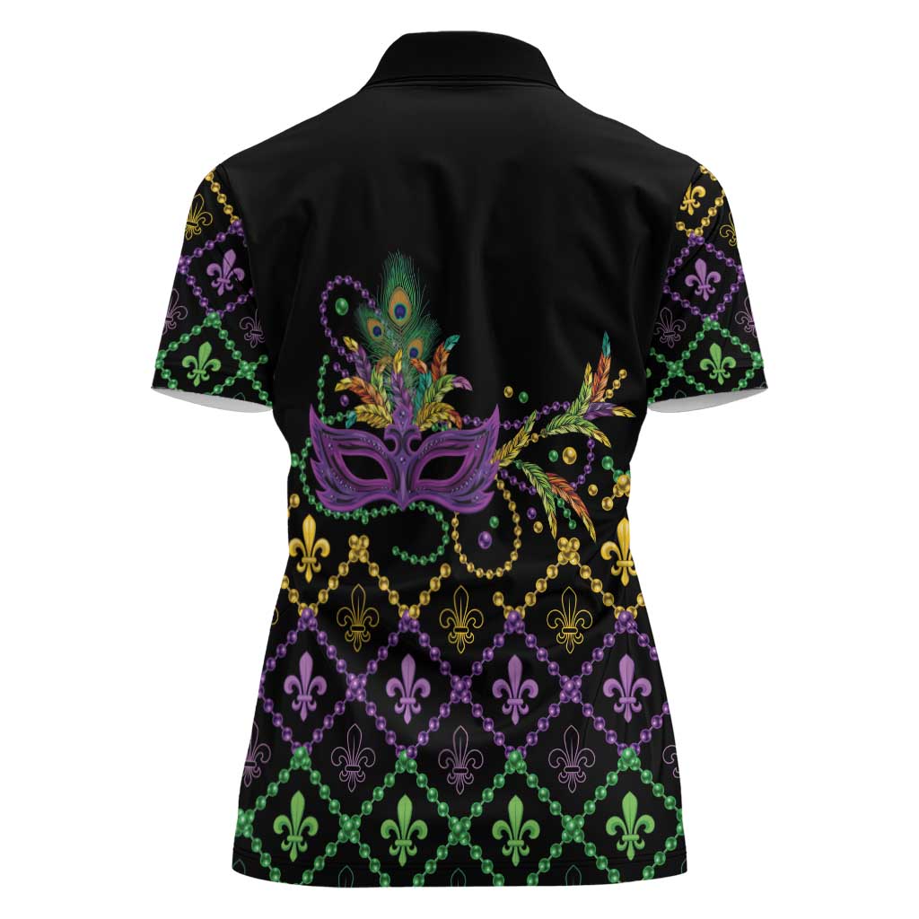 Mardi Gras Carnival Women Polo Shirt Geometric Pattern Vintage - Wonder Print Shop
