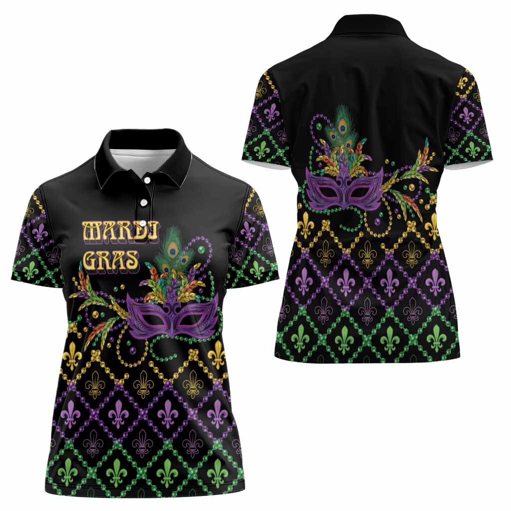 Mardi Gras Carnival Women Polo Shirt Geometric Pattern Vintage - Wonder Print Shop