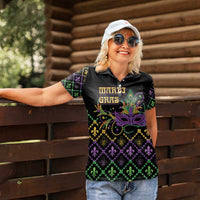 Mardi Gras Carnival Women Polo Shirt Geometric Pattern Vintage - Wonder Print Shop
