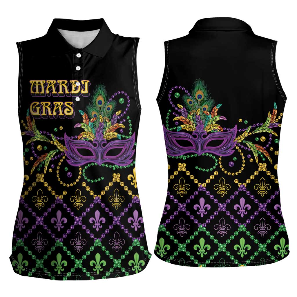 Mardi Gras Carnival Women Sleeveless Polo Shirt Geometric Pattern Vintage - Wonder Print Shop
