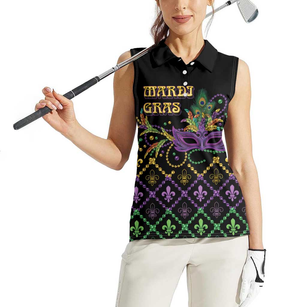 Mardi Gras Carnival Women Sleeveless Polo Shirt Geometric Pattern Vintage - Wonder Print Shop