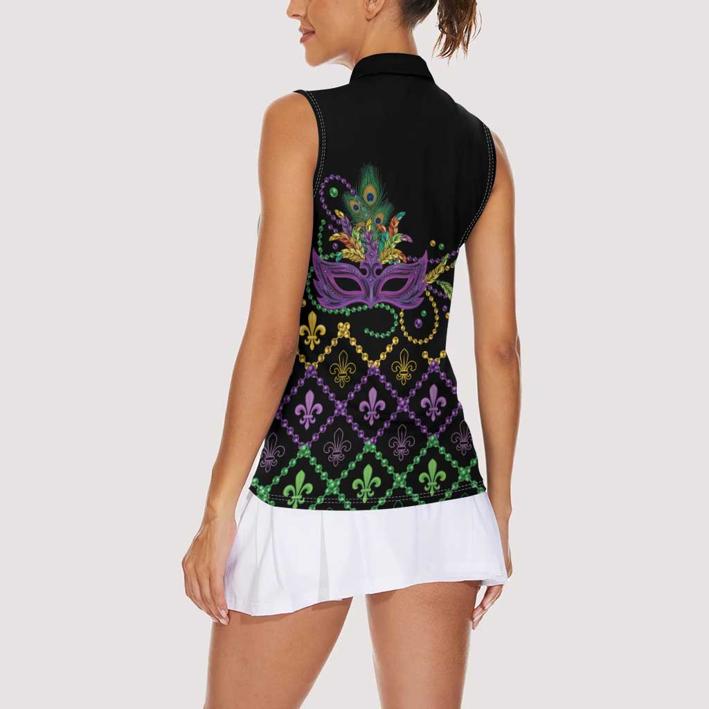 Mardi Gras Carnival Women Sleeveless Polo Shirt Geometric Pattern Vintage - Wonder Print Shop
