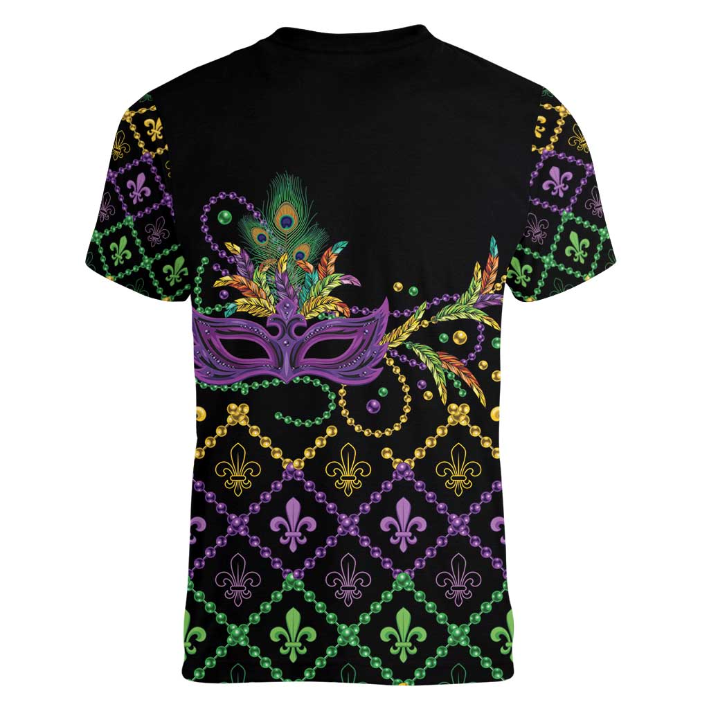 Mardi Gras Carnival Women V-Neck T-Shirt Geometric Pattern Vintage - Wonder Print Shop