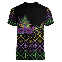 Mardi Gras Carnival Women V-Neck T-Shirt Geometric Pattern Vintage - Wonder Print Shop