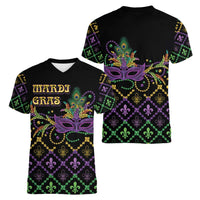 Mardi Gras Carnival Women V-Neck T-Shirt Geometric Pattern Vintage - Wonder Print Shop
