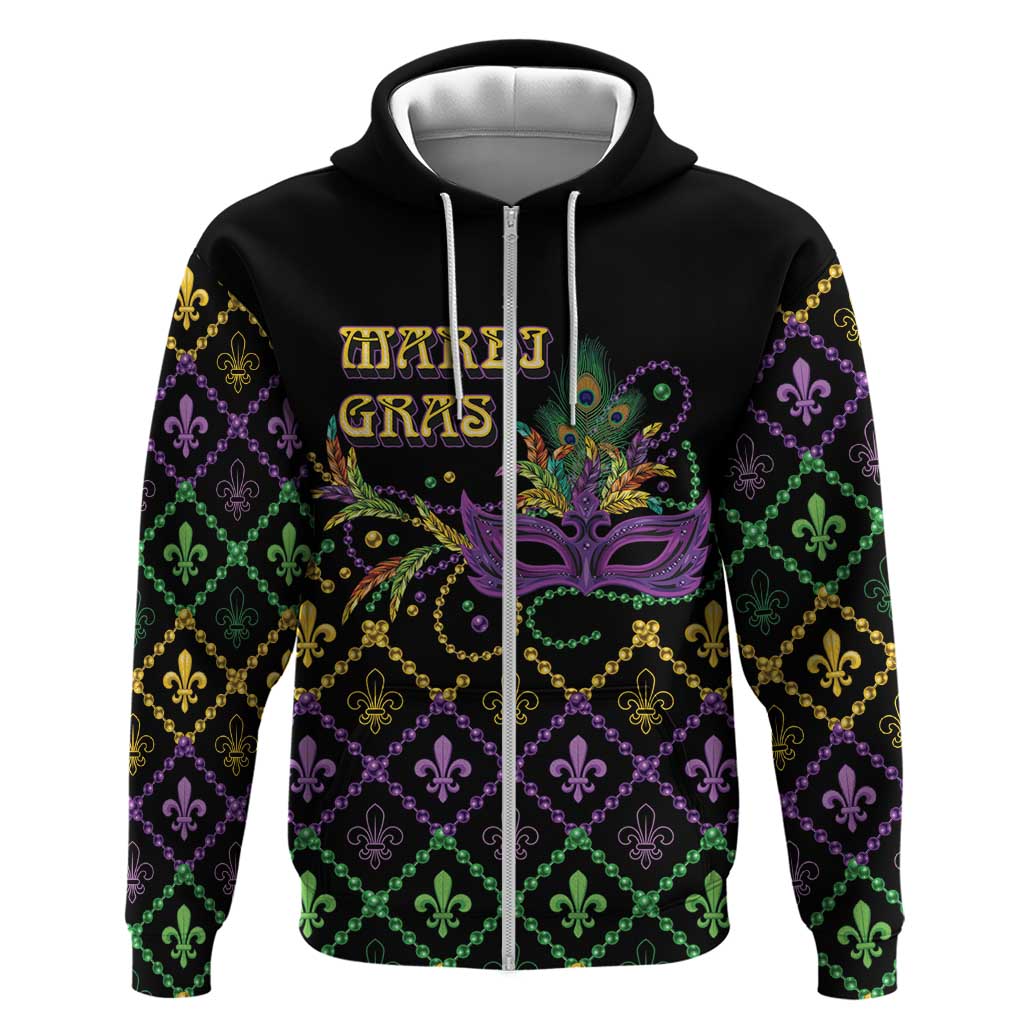 Mardi Gras Carnival Zip Hoodie Geometric Pattern Vintage - Wonder Print Shop