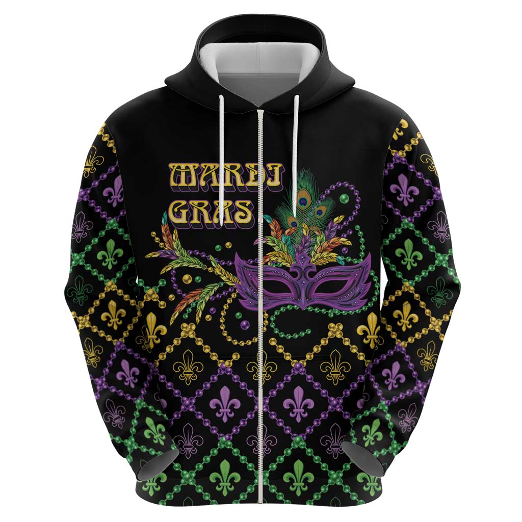 Mardi Gras Carnival Zip Hoodie Geometric Pattern Vintage - Wonder Print Shop
