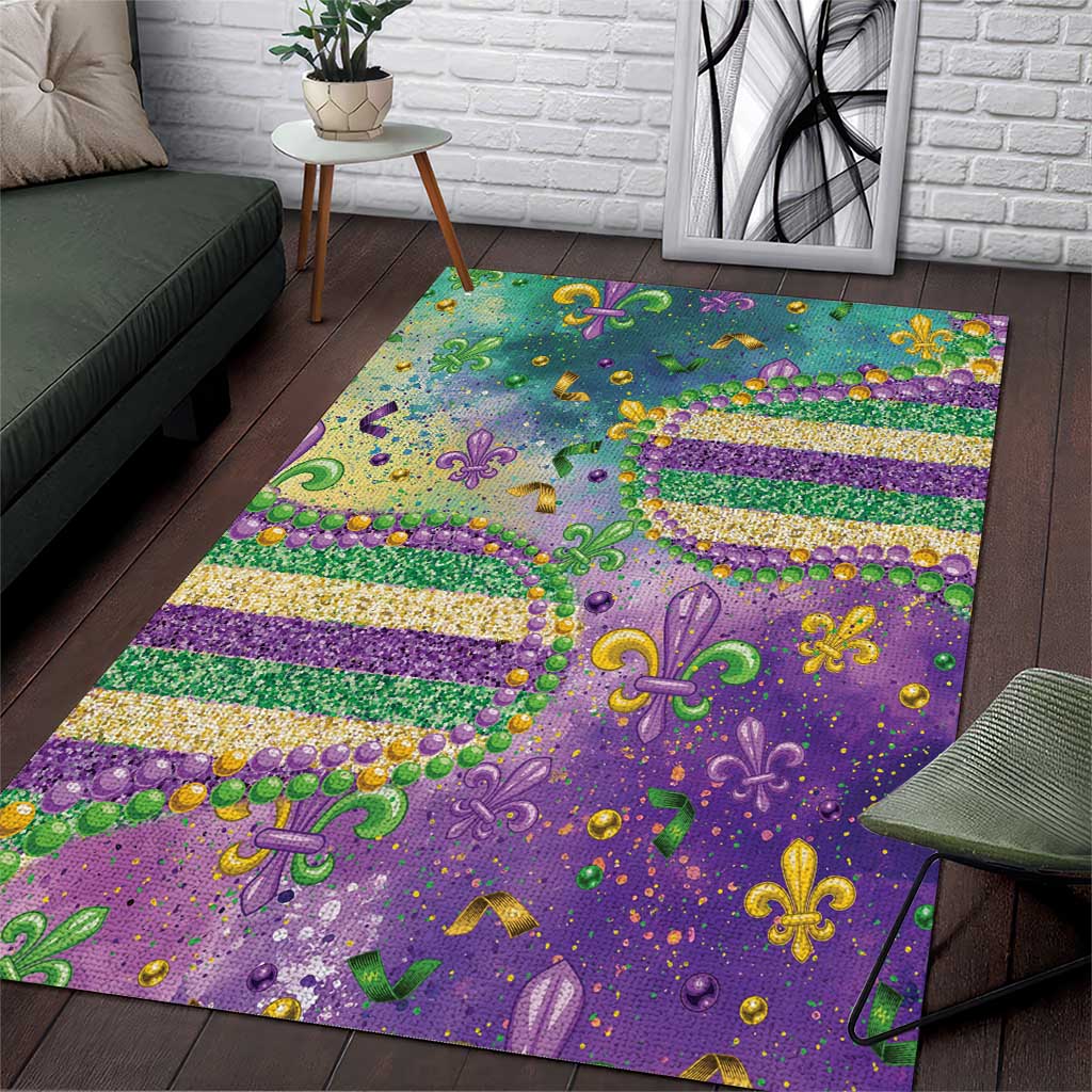Mardi Gras Fleur De Lis Area Rug With Beads Glitter Pattern