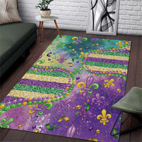 Mardi Gras Fleur De Lis Area Rug With Beads Glitter Pattern