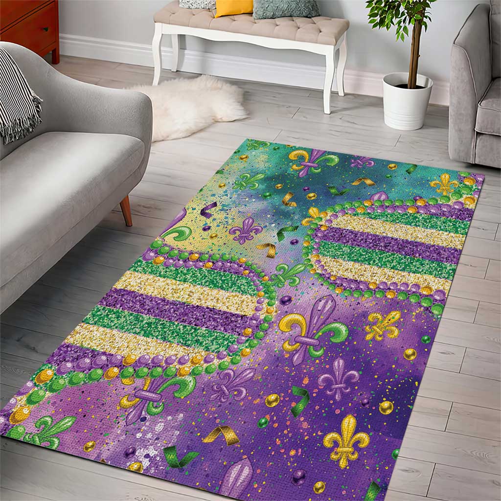 Mardi Gras Fleur De Lis Area Rug With Beads Glitter Pattern