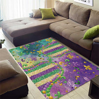 Mardi Gras Fleur De Lis Area Rug With Beads Glitter Pattern