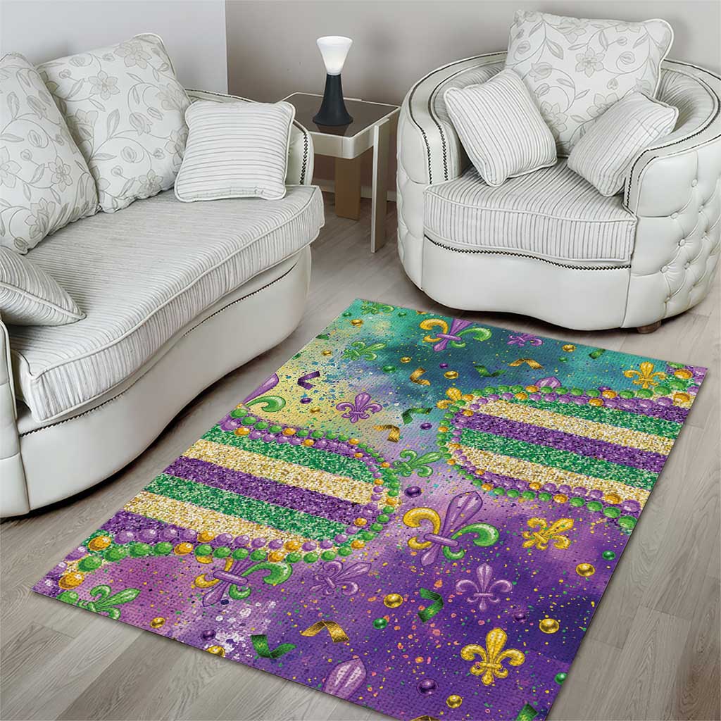 Mardi Gras Fleur De Lis Area Rug With Beads Glitter Pattern